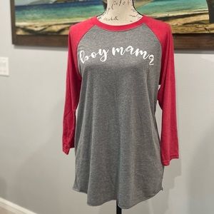 Boy Mama Baseball Tee in size Medium or Large Red & Gray